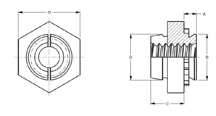 Self-Clinching Self Locking Nuts - Series CRT, CRTS, CRTA diagram