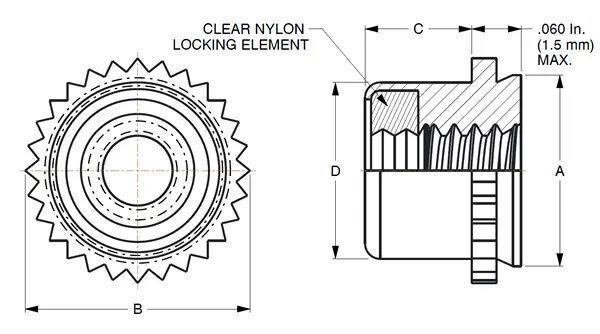 Self-Clinching Top Collar Lock Nuts - Series CPL, CPLC diagram