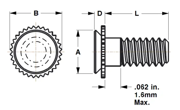 Self-Clinching Concealed Head Studs - Series CFA, CFC diagram