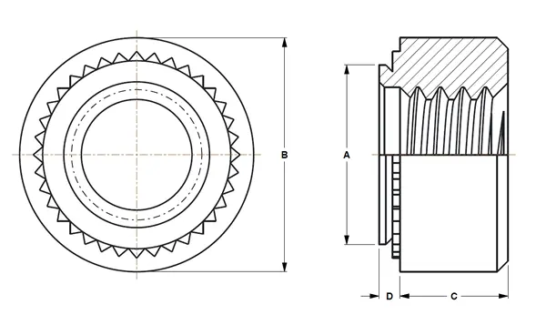 Self-Clinching Steel Heavy Duty Nuts - Series CFH, CFHN diagram